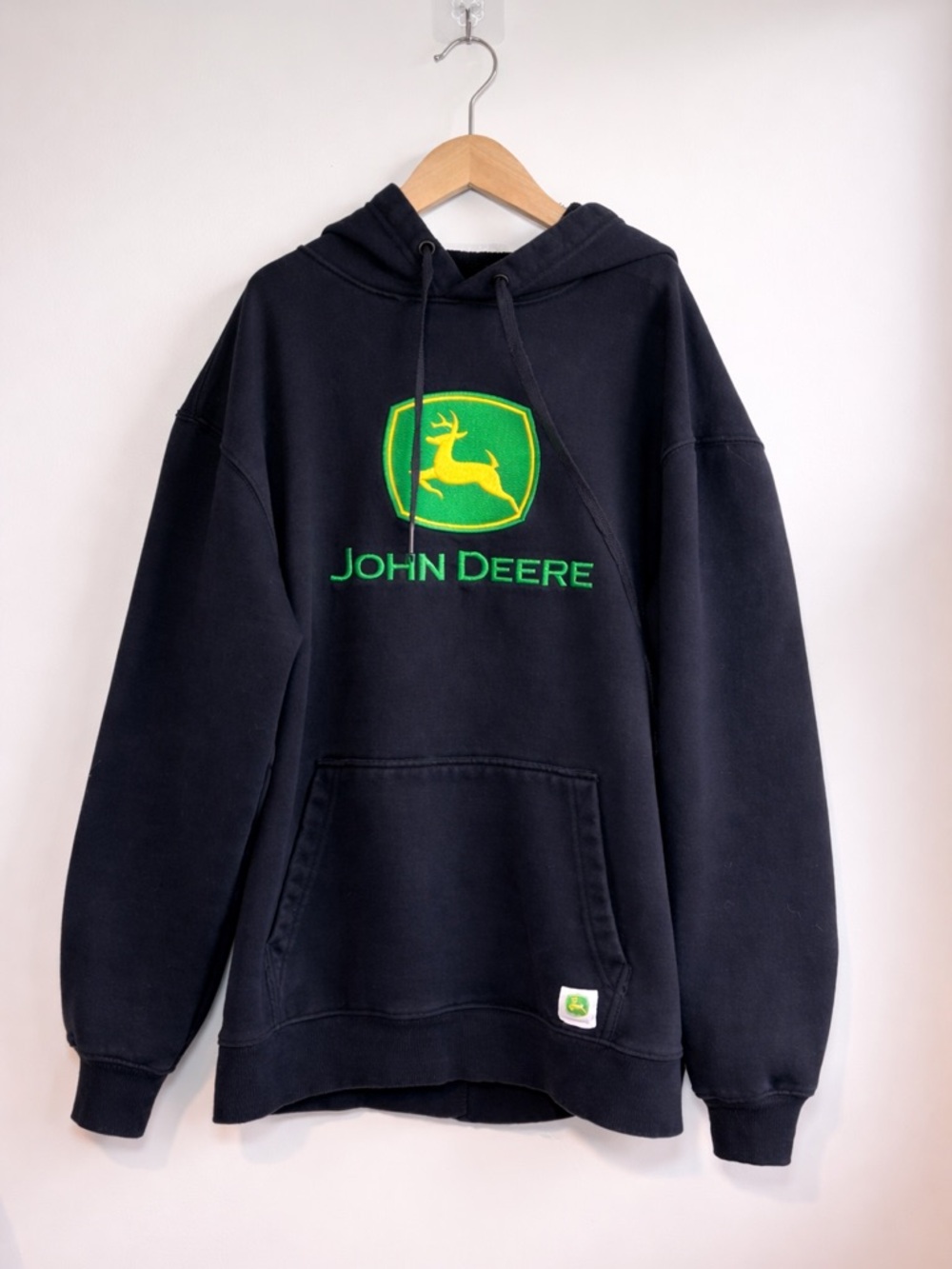 John Deere Black Hoodie | Embroidered Logo Pullover | Farmcore Workwear